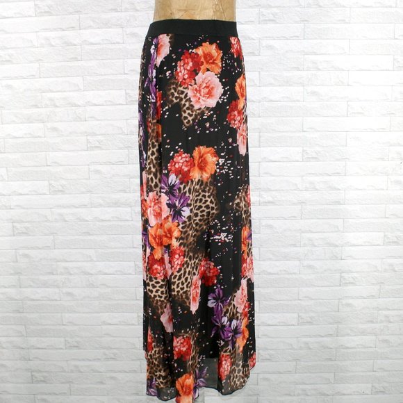 JACLYN SMITH Skirt Sheer Floral Animal Print Pleated Midaxi Black Colorful Large - Picture 4 of 11